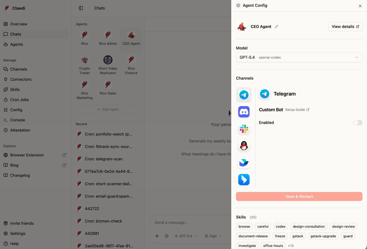 Clawdi agent config side panel